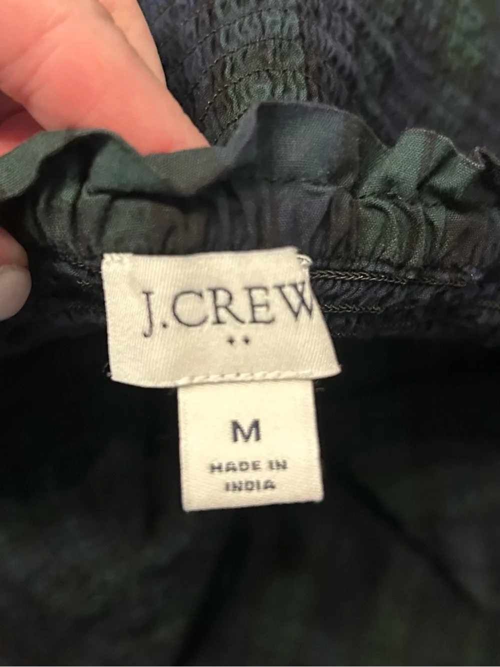 J.Crew Midi Dress Green Tartan Plaid Smocked Poplin Tiered Preppy Holiday SZ M